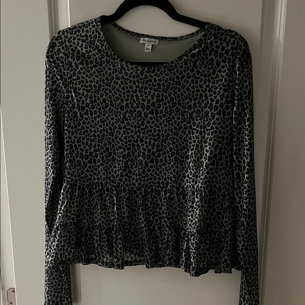 love, Fire Black and Gray Animal Print Long Sleeve Top